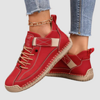 High-top lace-up trainers with ankle strap detail and stitched flat soles
