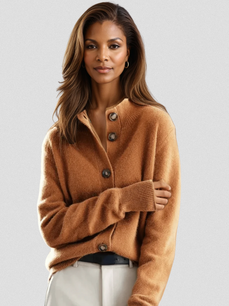 Women’s Soft Knit Mock Neck Button Cardigan