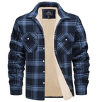 Men's checked long-sleeve shirt jacket with button front and cream lining