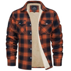 Men's checked long-sleeve shirt jacket with button front and cream lining