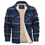 Men's checked long-sleeve shirt jacket with button front and cream lining