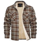 Men's checked long-sleeve shirt jacket with button front and cream lining