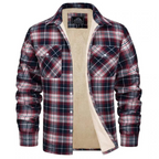 Men's checked long-sleeve shirt jacket with button front and cream lining