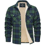 Men's checked long-sleeve shirt jacket with button front and cream lining