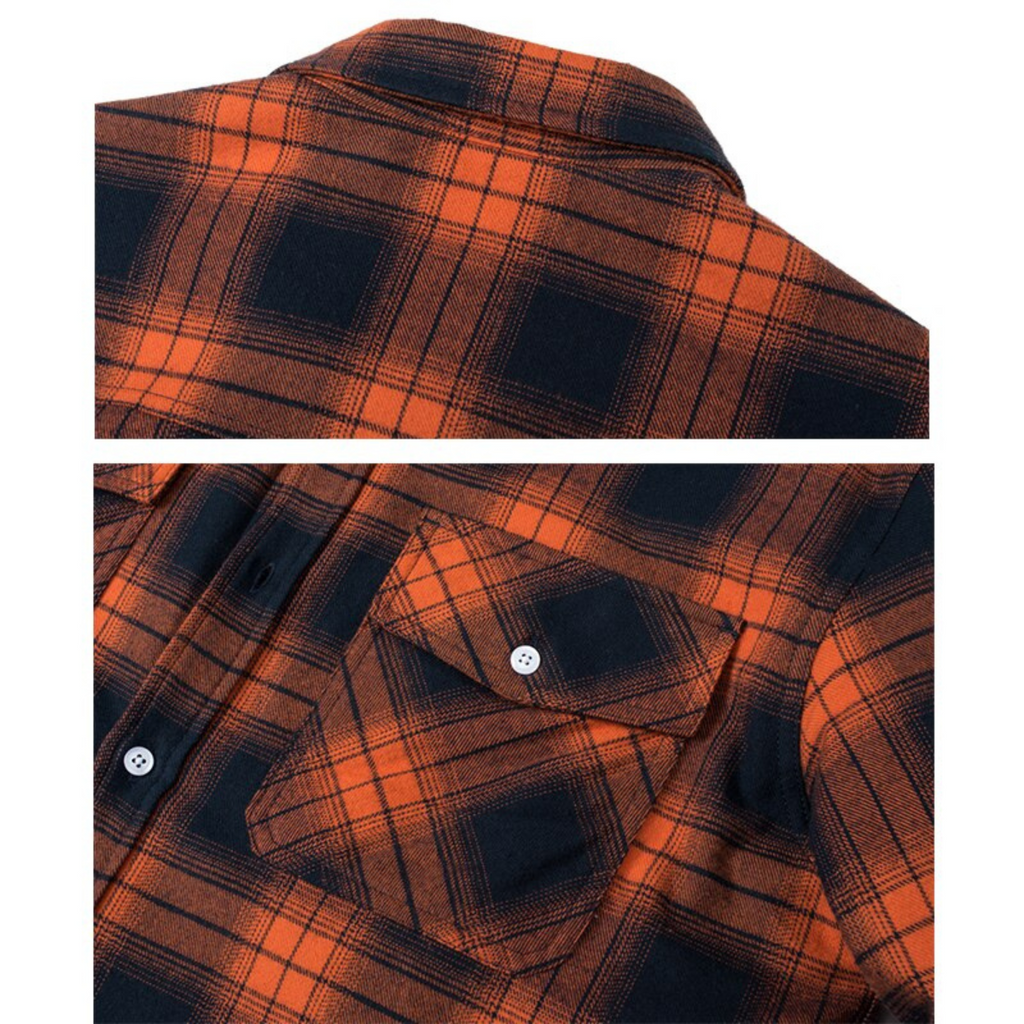 Men's checked long-sleeve shirt jacket with button front and cream lining