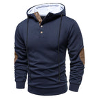 Men's hooded hoodie with geometric texture, long sleeves, drawstrings and contrasting elbow patches