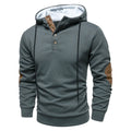 Men's hooded hoodie with geometric texture, long sleeves, drawstrings and contrasting elbow patches