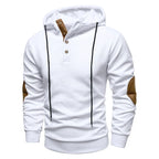 Men's hooded hoodie with geometric texture, long sleeves, drawstrings and contrasting elbow patches