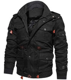 Men's hooded utility parka with multiple pockets and zip front