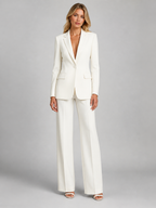 Women's tailored blazer and wide-leg trousers set with notched lapels and flap pockets