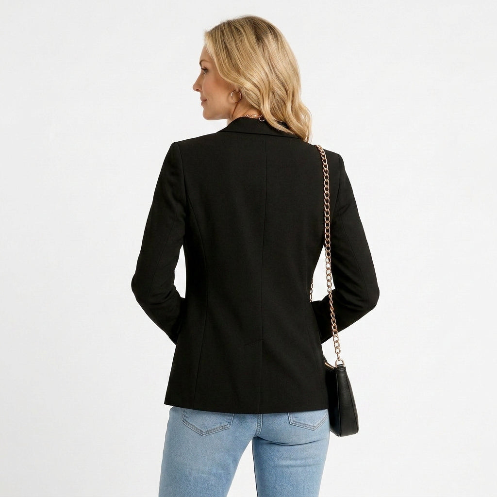 Women’s Tailored Single Button Blazer – Long Sleeve Office Jacket