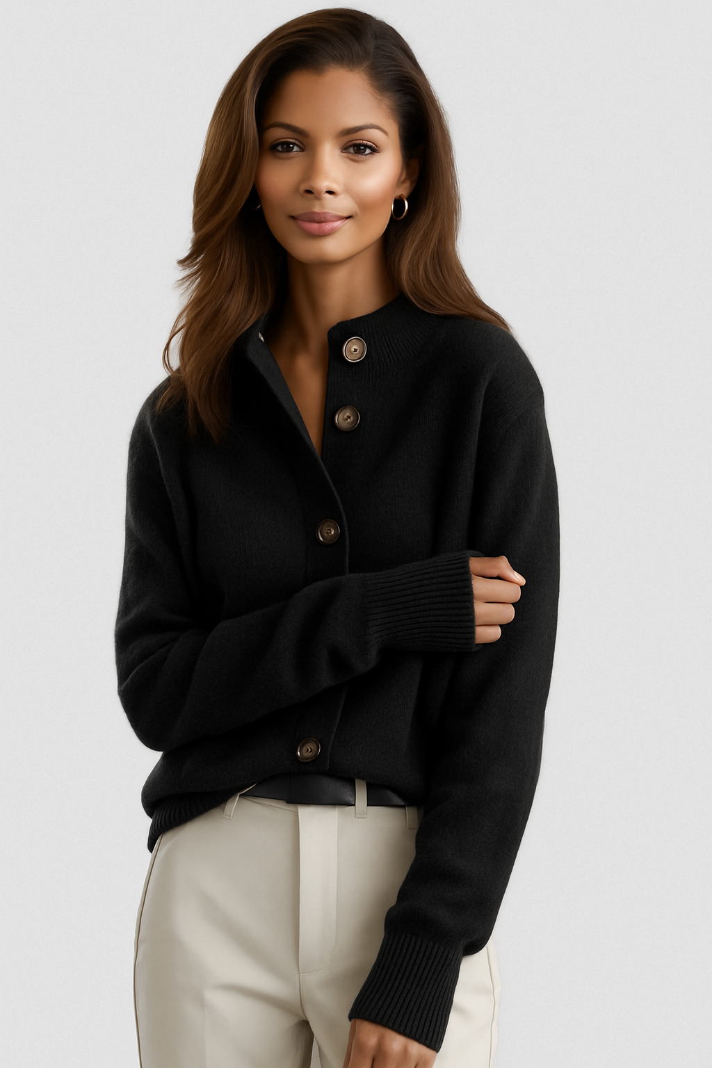 Women’s Soft Knit Mock Neck Button Cardigan
