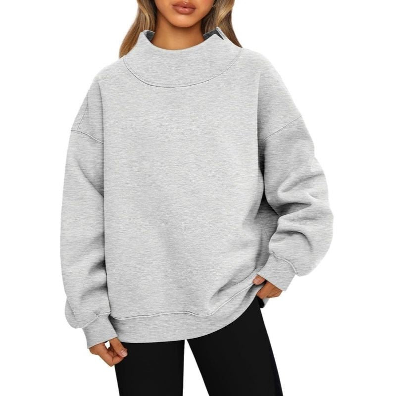 Women’s Oversized Mock Neck Fleece Lined Sweatshirt
