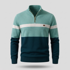 Men’s Colour Block Quarter-Zip Knit Sweater with Chest Stripe