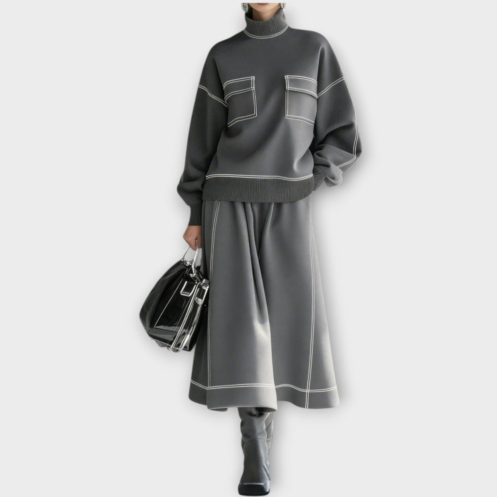 Women’s Knit Mock Neck Sweater and Midi Skirt Set
