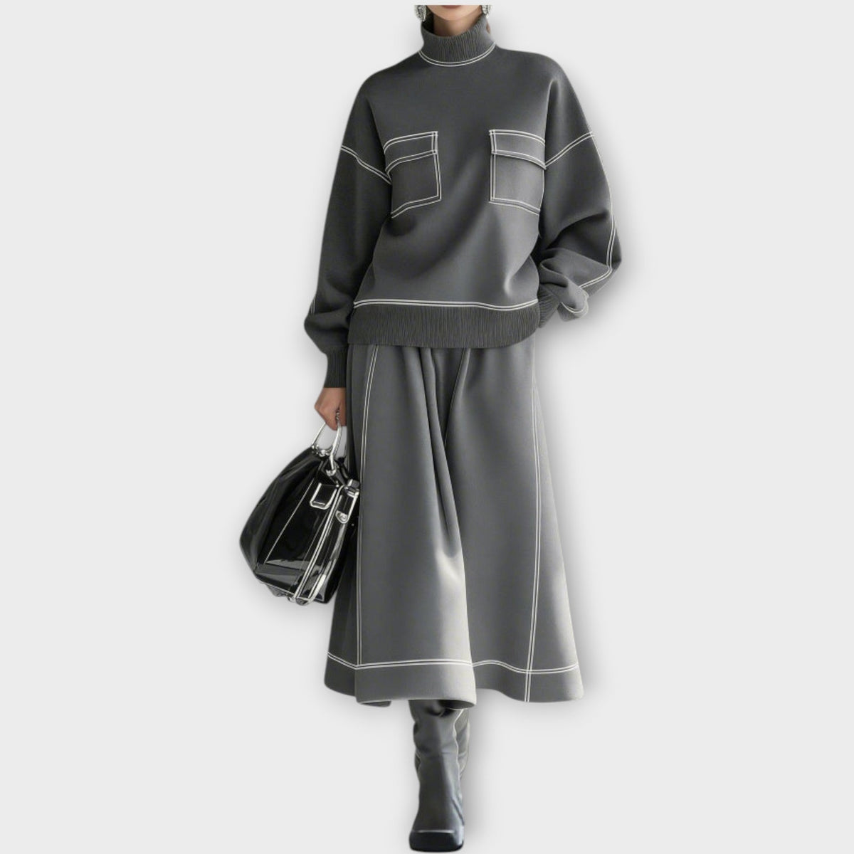 Women’s Knit Mock Neck Sweater and Midi Skirt Set