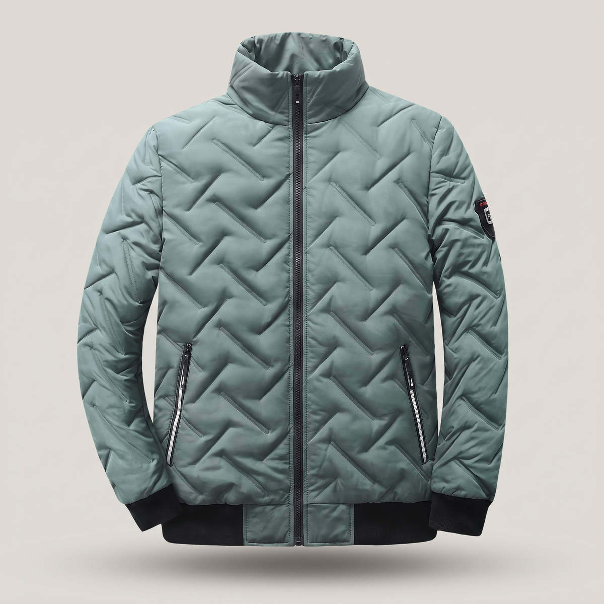 Men’s Chevron Quilted Stand Collar Bomber Jacket