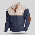 Men’s Colour Block Ribbed Snap Collar Pullover with Elbow Patches
