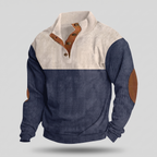 Men’s Colour Block Ribbed Snap Collar Pullover with Elbow Patches