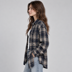 Women's Oversized Plaid Flannel Button-Up Shirt