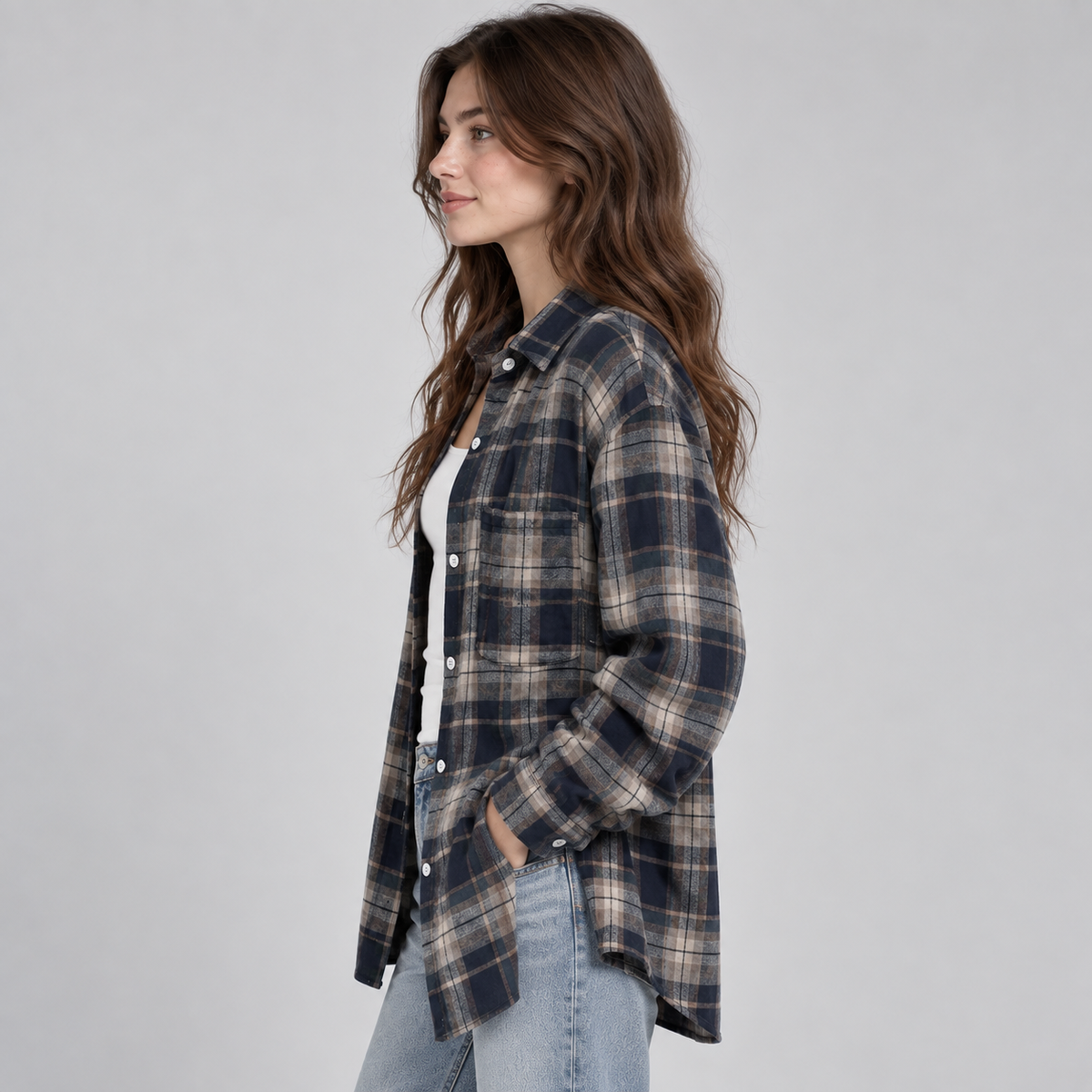 Women's Oversized Plaid Flannel Button-Up Shirt