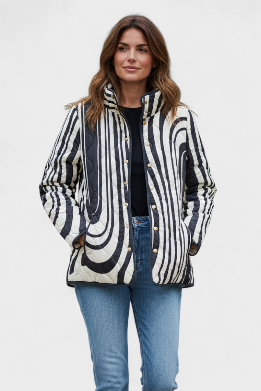 Women's Floral Patchwork Quilted Jacket with Stand Collar