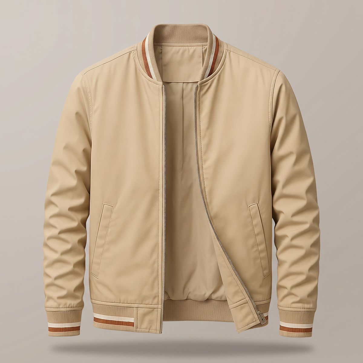 Men’s Varsity Bomber Jacket with Striped Ribbed Trims
