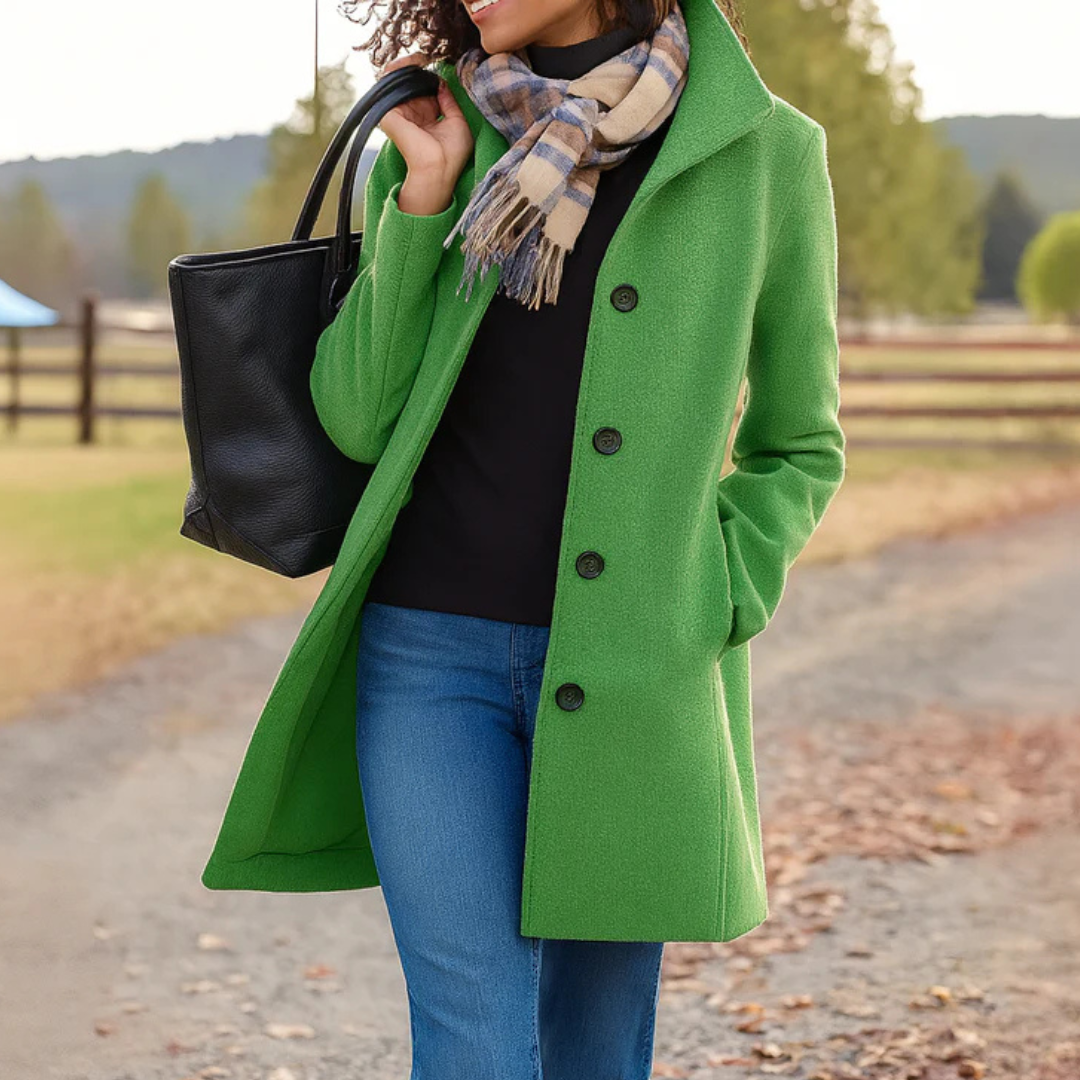 Women's Button-Front Notch Collar Wool-Look Coat
