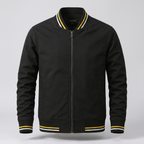 Men’s Varsity Bomber Jacket with Striped Ribbed Trims