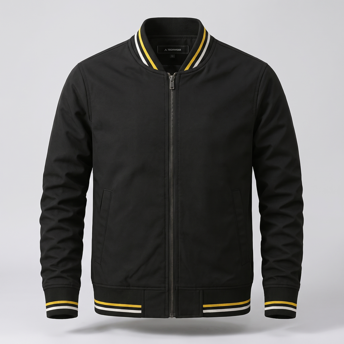 Men’s Varsity Bomber Jacket with Striped Ribbed Trims