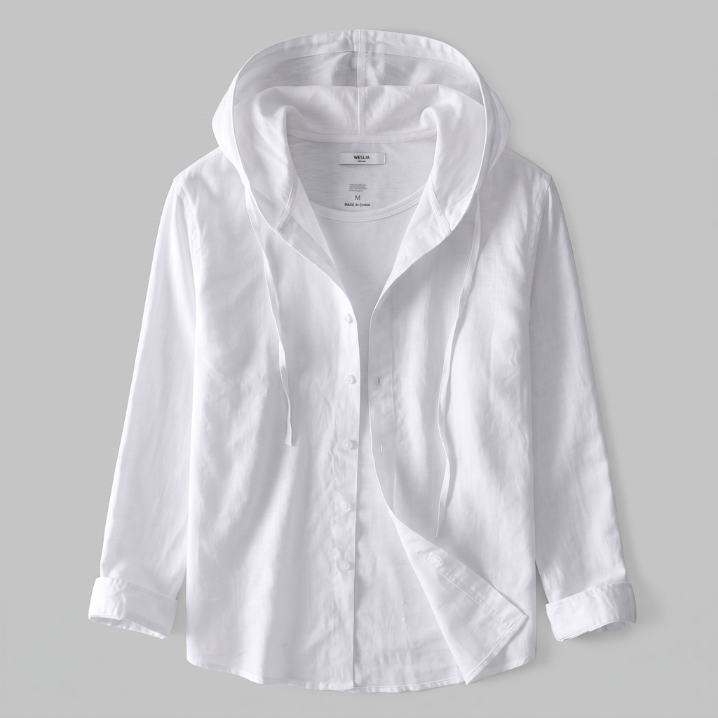 Men’s Striped Hooded Button-Up Shirt with Drawstring