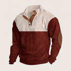 Men’s Colour Block Ribbed Snap Collar Pullover with Elbow Patches