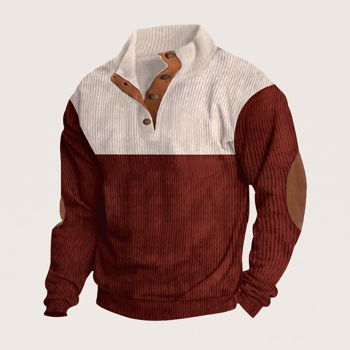 Men’s Colour Block Ribbed Snap Collar Pullover with Elbow Patches