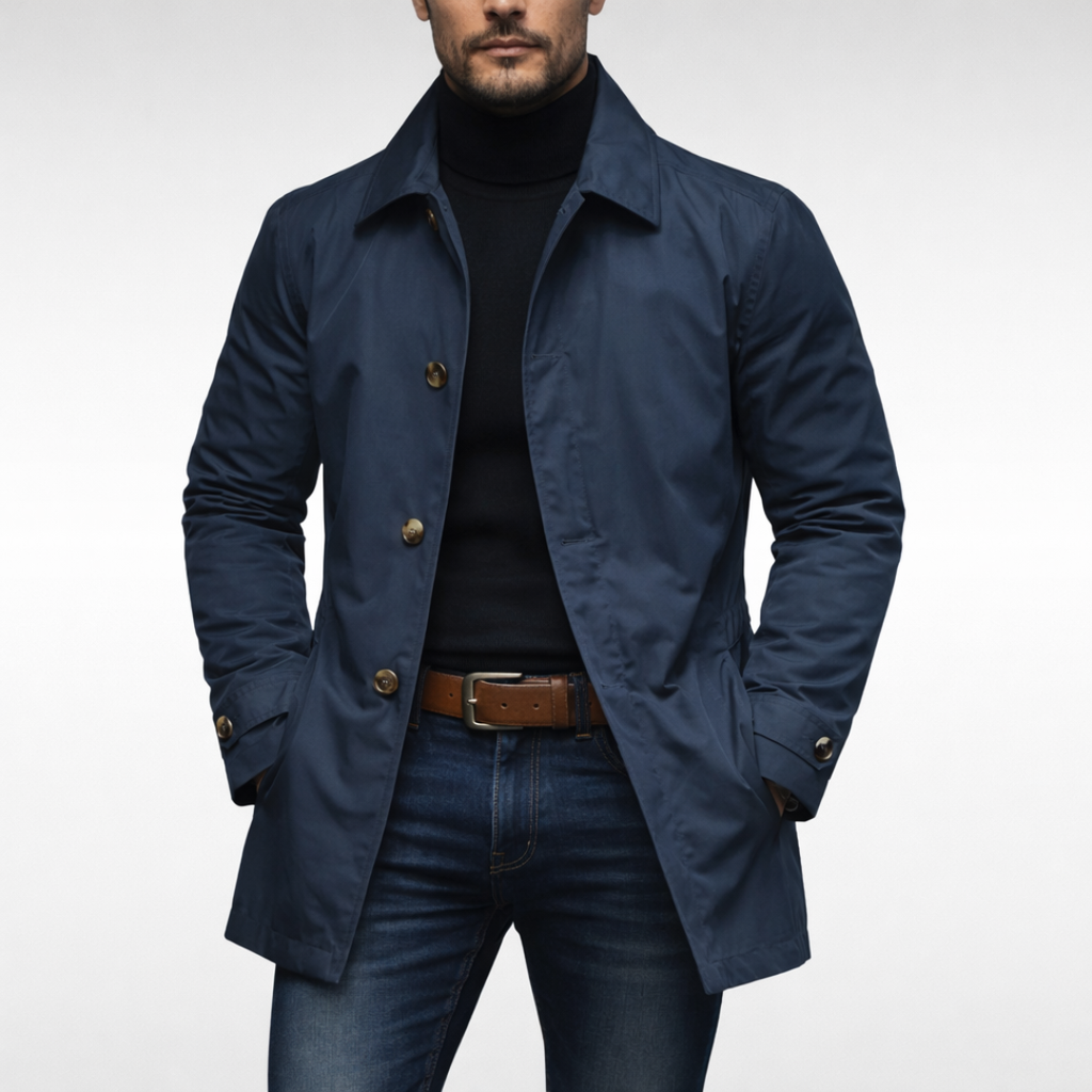 Men's Longline Button-Front Trench Style Coat
