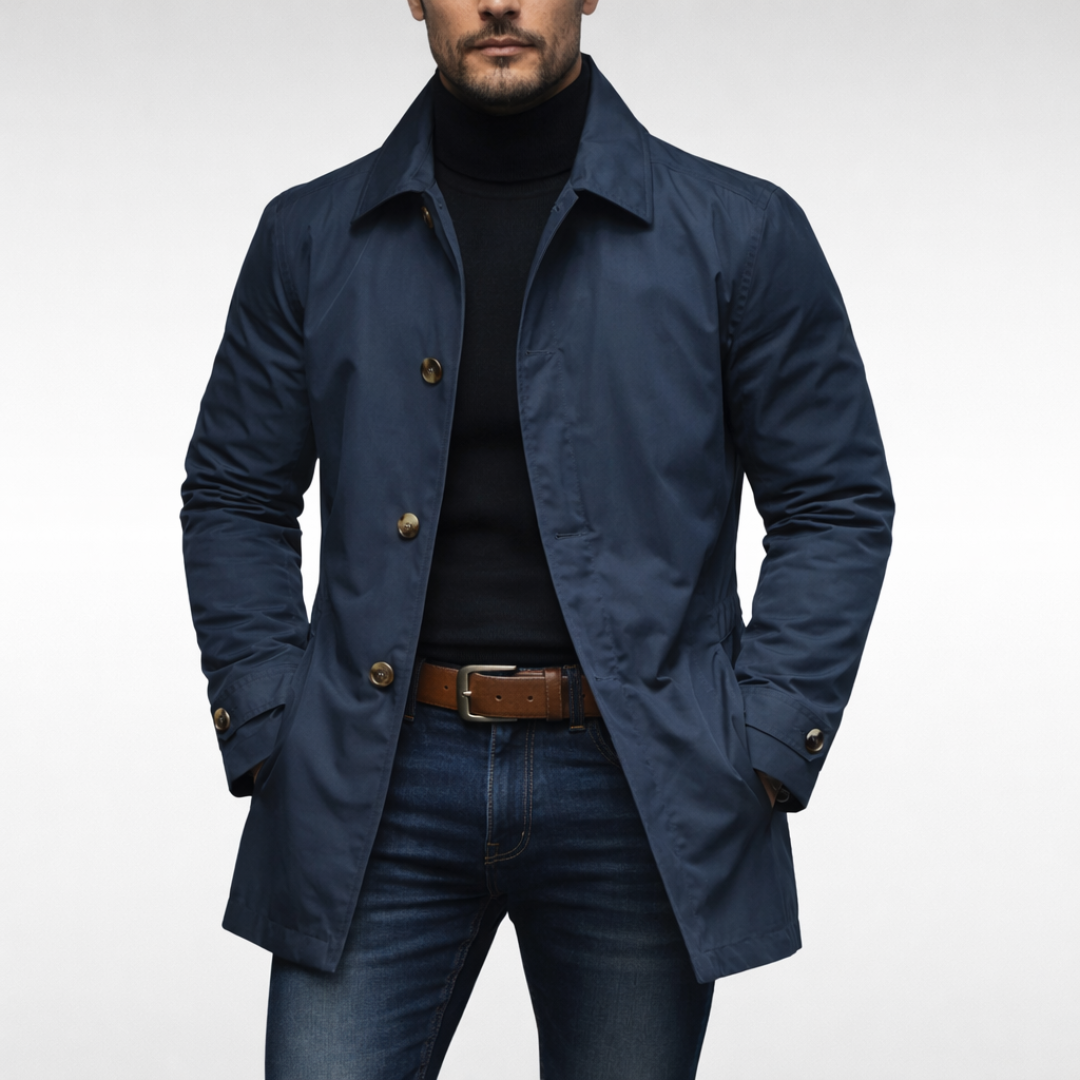 Men's Longline Button-Front Trench Style Coat
