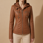Women’s Faux Leather Hooded Biker Jacket