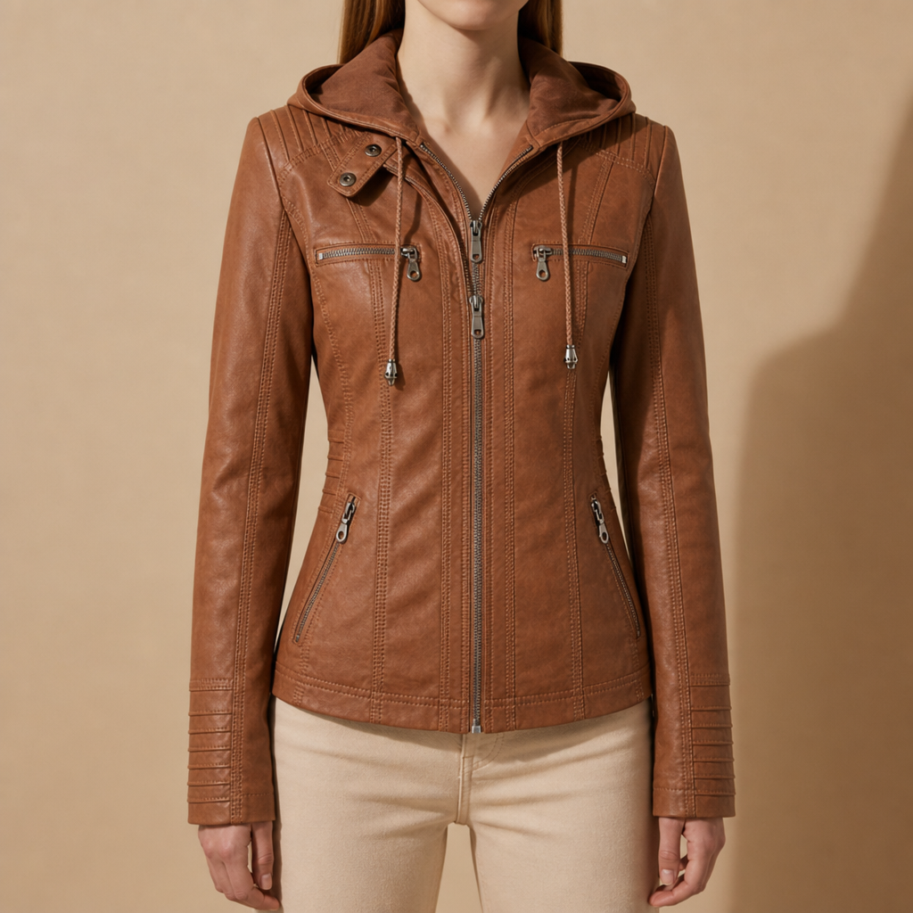 Women’s Faux Leather Hooded Biker Jacket
