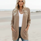 Women’s Waffle Knit Open-Front Cocoon Cardigan with Pockets