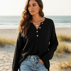 Women’s Textured Knit Henley Sweater with Side Slits