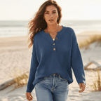 Women’s Textured Knit Henley Sweater with Side Slits