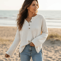 Women’s Textured Knit Henley Sweater with Side Slits