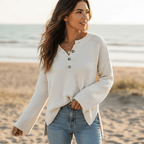 Women’s Textured Knit Henley Sweater with Side Slits