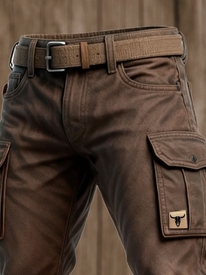 Men's Vintage Straight-Leg Cargo Trousers with Flap Pockets