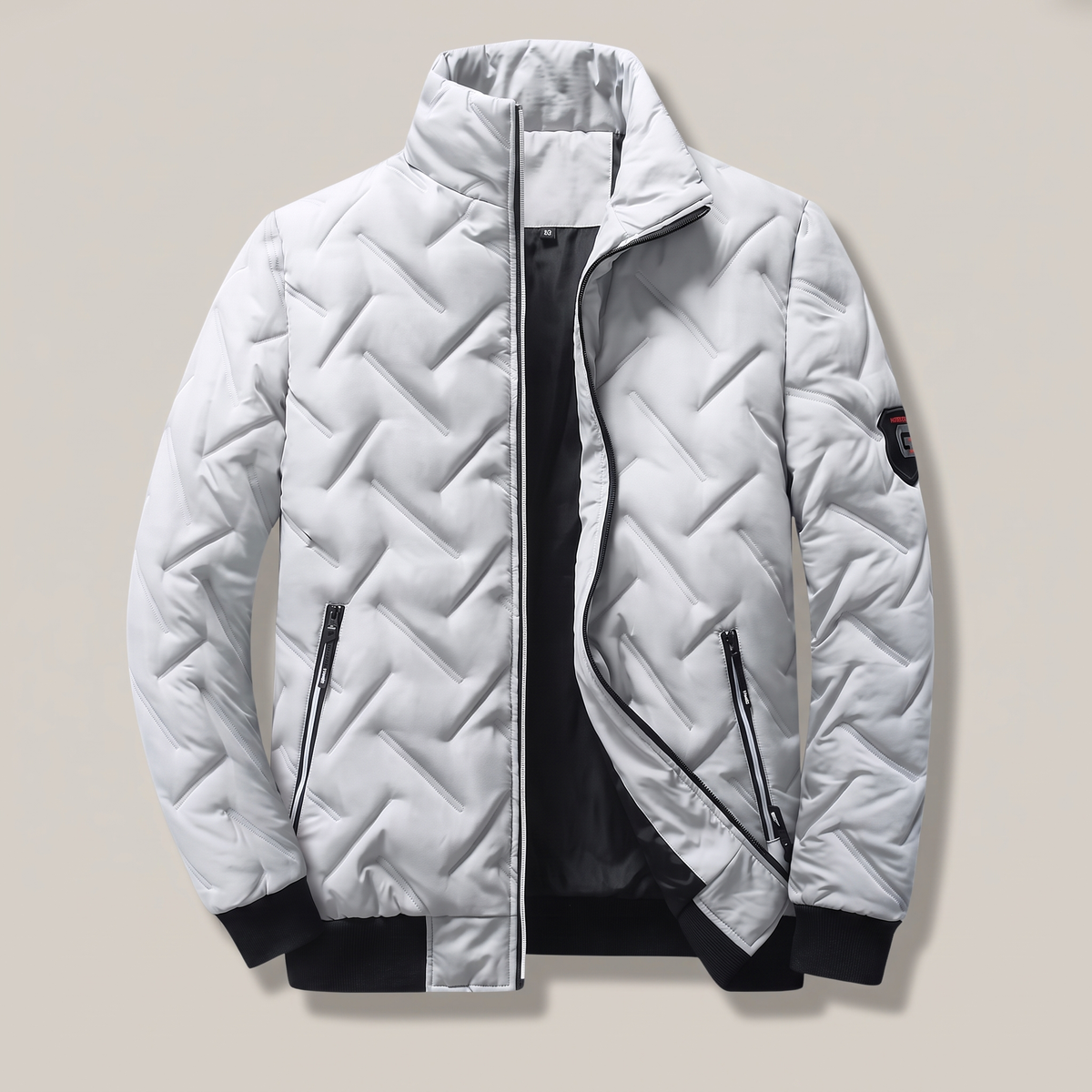 Men’s Chevron Quilted Stand Collar Bomber Jacket