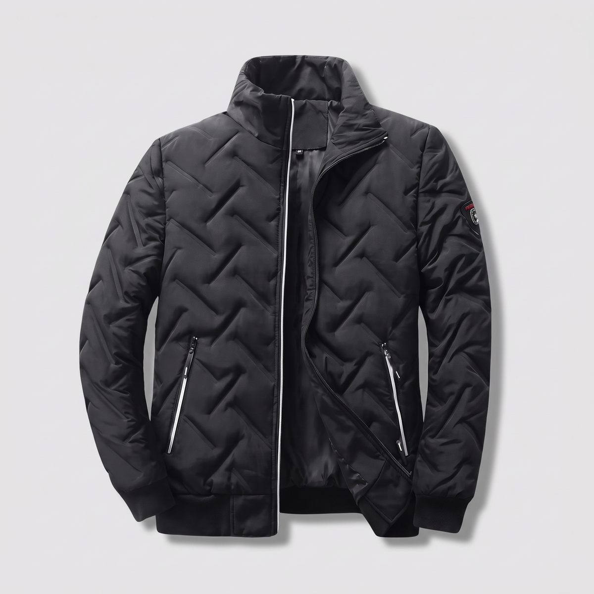 Men’s Chevron Quilted Stand Collar Bomber Jacket