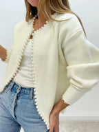 Women's Pearl Trim Open-Front Knit Cardigan