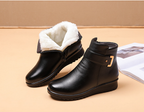 Women's plain ankle boots with buckle straps, rounded toes and low heels