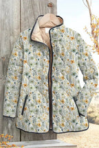 Women's Floral Patchwork Quilted Jacket with Stand Collar