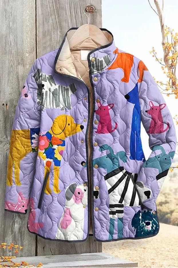Women's Floral Patchwork Quilted Jacket with Stand Collar