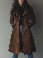 Women’s Faux Suede Single-Breasted Longline Coat